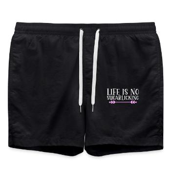 Life is no sugarlicking. Denglisch - Badeshorts - Schwarz - Vorne - AI Model Male 185 light (185cm)