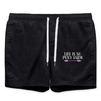 Life is no Pony Farm Denglisch - Badeshorts - Schwarz - Vorne - AI Model Male 185 light (185cm)
