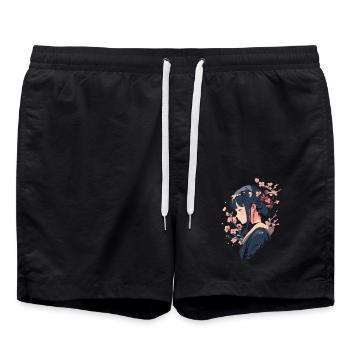 Vintage Japanese Aesthetic Otaku Anime Girl - Swim Trunks - black - Front - AI Model Male 185 light (185cm)