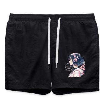 Vintage Japanese Aesthetic Otaku Anime Girl - Swim Trunks - black - Front - AI Model Male 185 light (185cm)