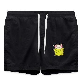 Souris dans Fromage, Animal De Compagnie, Fromage, Mammifère - Short de bain - noir - Devant - AI Model Male 185 light (185cm)