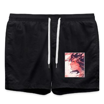Vintage Japanese Aesthetic Otaku Anime Girl - Swim Trunks - black - Front - AI Model Male 185 light (185cm)