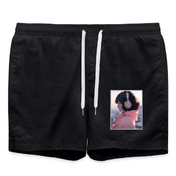 Vintage Japanese Aesthetic Otaku Anime Girl - Swim Trunks - black - Front - AI Model Male 185 light (185cm)