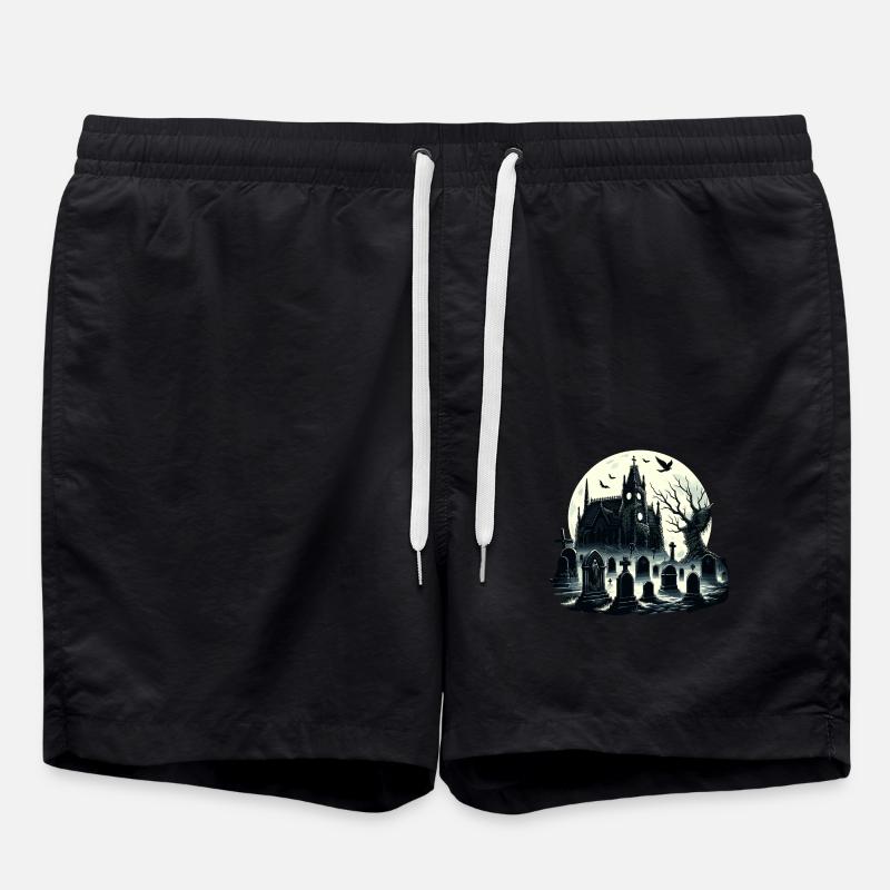 Enigmatic Gothic Cemetery: Misty Moonlight - Swim Trunks - black
