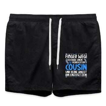 Finger weg ich habe einen verrückten Cousin - Badeshorts - Schwarz - Vorne - AI Model Male 185 light (185cm)
