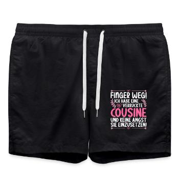 Finger weg ich habe eine verrückte Cousine - Badeshorts - Schwarz - Vorne - AI Model Male 185 light (185cm)