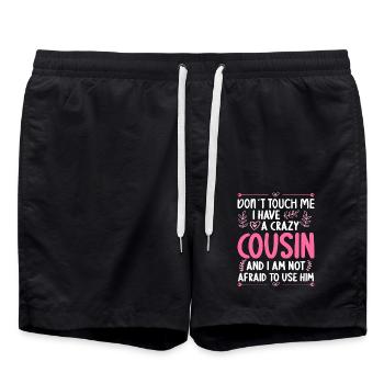 Berühre Mich Nicht! Ich Habe Verrückten Cousin - Badeshorts - Schwarz - Vorne - AI Model Male 185 light (185cm)