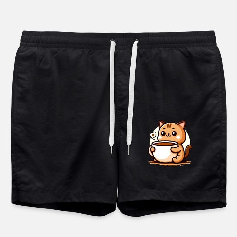 Cat Coffee Kawaii - Swim Trunks - black