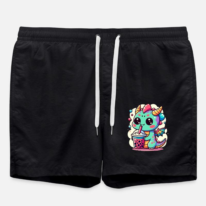 Boba Tea Dragon Kawaii - Swim Trunks - black