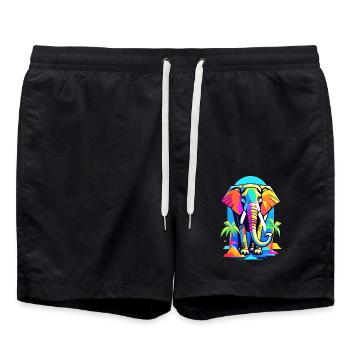 Colorful Elephant in Jungle Rainbow Design - Swim Trunks - black - Front - AI Model Male 185 light (185cm)