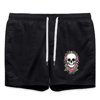 Skull Flower Skull Skull Skull with Flowers - Swim Trunks - black - Front - AI Model Male 185 light (185cm)