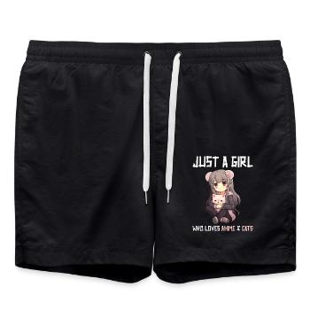 Kawaii Girl Anime Manga Fille et chat - Short de bain - noir - Devant - AI Model Male 185 light (185cm)