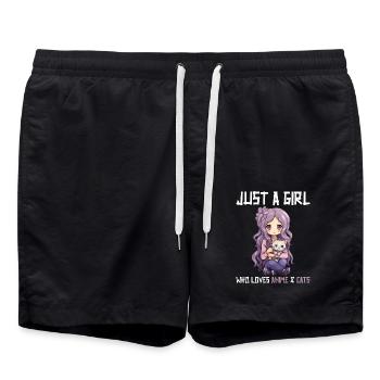 Kawaii Girl Anime Manga Fille et chat - Short de bain - noir - Devant - AI Model Male 185 light (185cm)