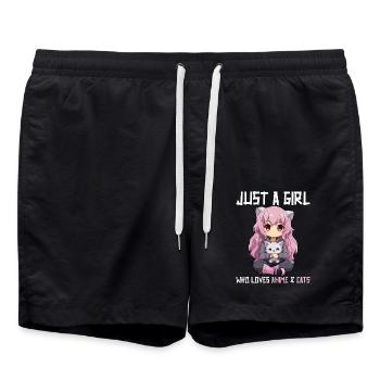 Kawaii Girl Anime Manga Fille et chat - Short de bain - noir - Devant - AI Model Male 185 light (185cm)