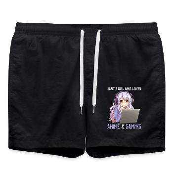 Kawaii Girl Anime Manga Girl Cat - Swim Trunks - black - Front - AI Model Male 185 light (185cm)