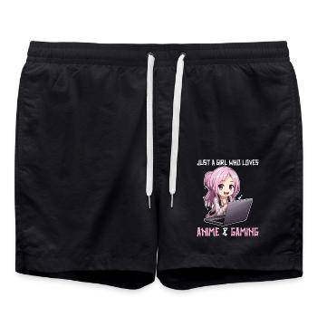 Kawaii Girl Anime Manga Girl Cat - Swim Trunks - black - Front - AI Model Male 185 light (185cm)