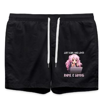 Kawaii Girl Anime Manga Girl Cat - Swim Trunks - black - Front - AI Model Male 185 light (185cm)