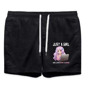 Kawaii Girl Anime Manga Girl Cat - Swim Trunks - black - Front - AI Model Male 185 light (185cm)