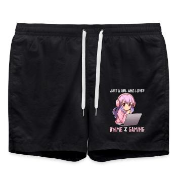 Kawaii Girl Anime Manga Girl Cat - Swim Trunks - black - Front - AI Model Male 185 light (185cm)