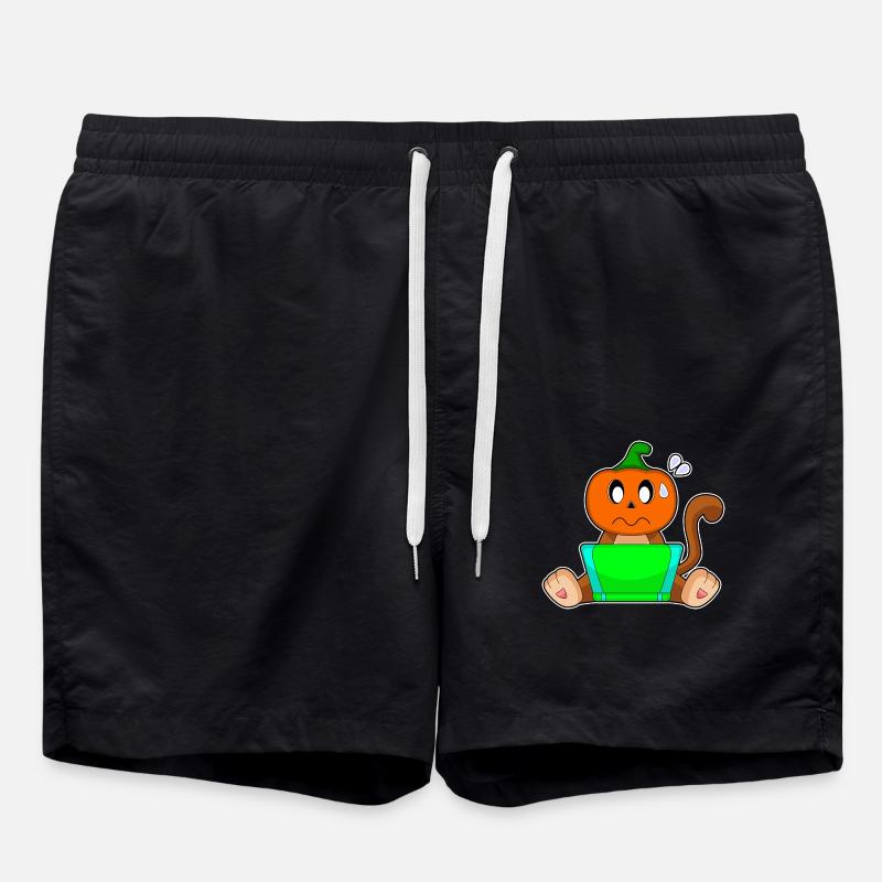 Monkey Halloween Pumpkin Laptop - Swim Trunks - black