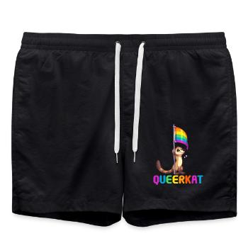 LGBTQ Rainbow Trans Queerkat Lesbian Gay Pride - Badeshorts - Schwarz - Vorne - AI Model Male 185 light (185cm)