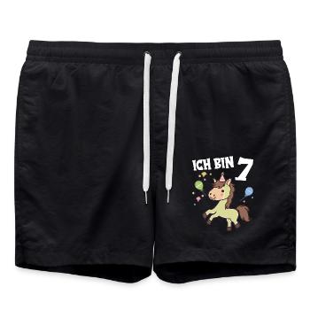 Ich bin 7 Jahre alt Pferde Pferd 7. Geburtstag - Badeshorts - Schwarz - Vorne - AI Model Male 185 light (185cm)