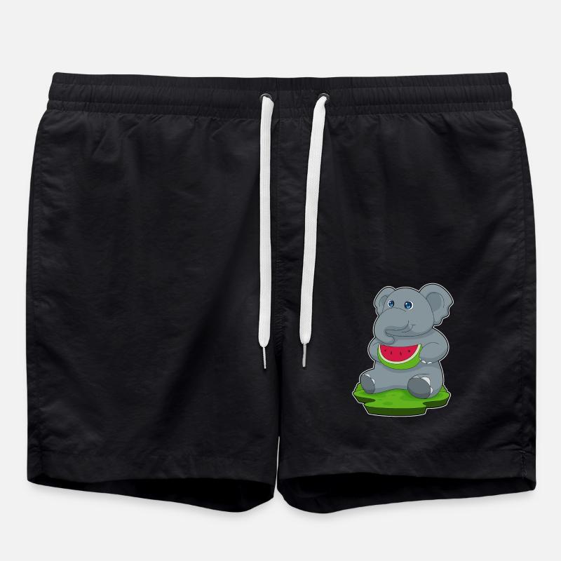 Elephant Watermelon Fruit - Swim Trunks - black