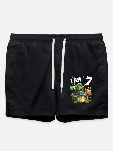 Ich bin 7 Schildkröten Schildkröte 7. Geburtstag - Badeshorts - Schwarz
