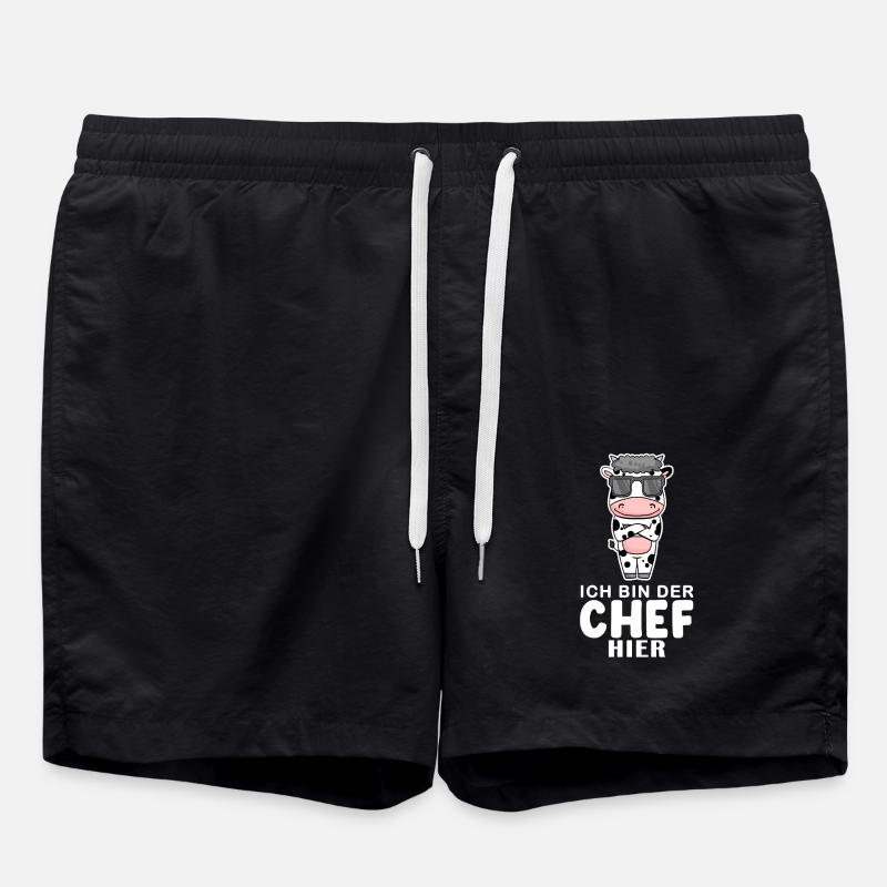 Chef Spruch Anführer Kuh Motiv - Badeshorts - Schwarz