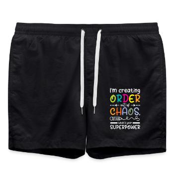 School secretary order out of chaos superpower - Swim Trunks - black - Front - AI Model Male 185 light (185cm)
