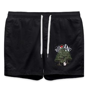 Alpes, Lapin, Hiver, Chute De Neige, Noël, Lapin - Short de bain - noir - Devant - AI Model Male 185 light (185cm)
