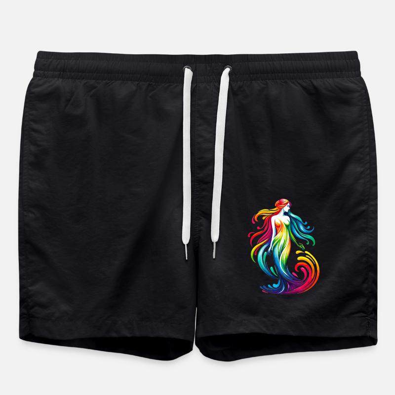 Jungfrau Sternzeichen Lebendiges Regenbogen-Design - Badeshorts - Schwarz