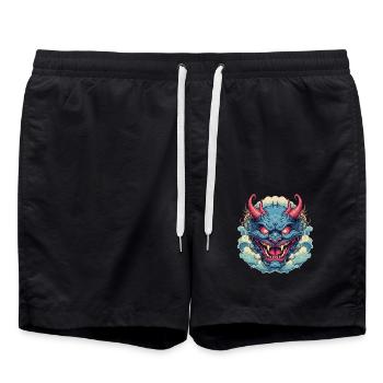 Japonais Hannya démon samouraï guerrier Oni masque - Short de bain - noir - Devant - AI Model Male 185 light (185cm)