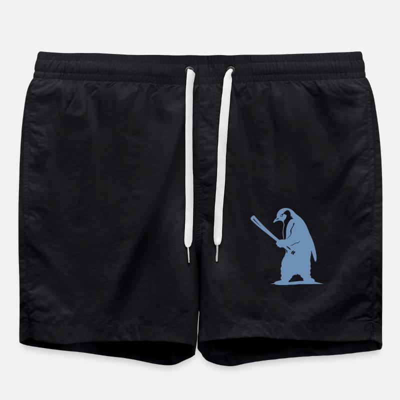 Pinguin Baseballspieler Silhouette - Badeshorts - Schwarz