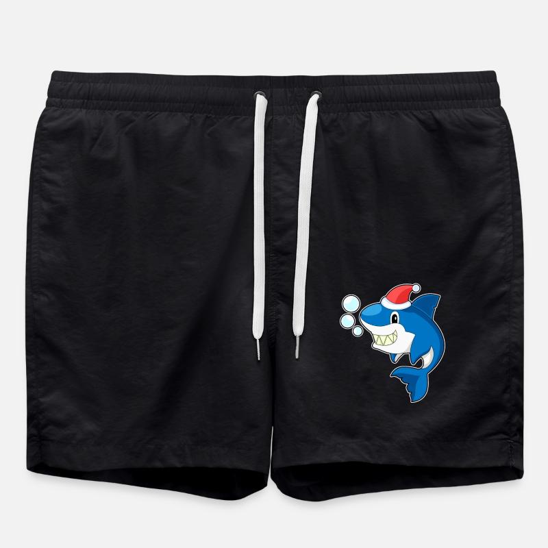 Shark Christmas Santa Hat - Swim Trunks - black