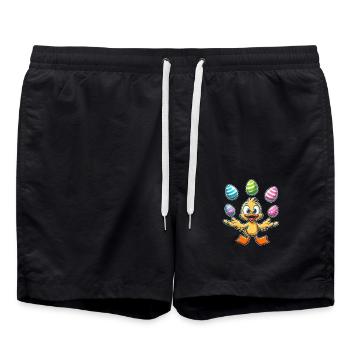 Süße Comic Ente Jongliert mit drei Ostereiern - Badeshorts - Schwarz - Vorne - AI Model Male 185 light (185cm)