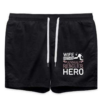 Wife mother animal rescuer hero - Swim Trunks - black - Front - AI Model Male 185 light (185cm)