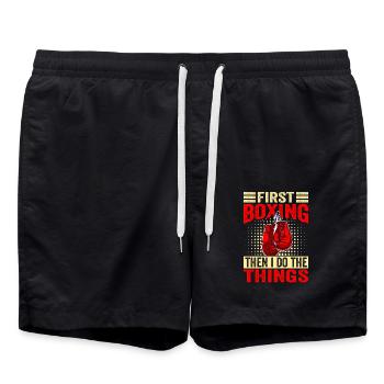 First Boxing then I do the Things - Swim Trunks - black - Front - AI Model Male 185 light (185cm)