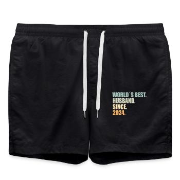 Bester Ehemann seit 2024 1.Hochzeitstag - Badeshorts - Schwarz - Vorne - AI Model Male 185 light (185cm)