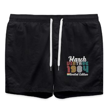 March 1984 Vinatge 1984 Birthday Gift - Swim Trunks - black - Front - AI Model Male 185 light (185cm)