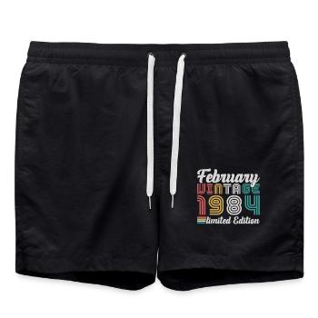 February 1984 Vinatge 1984 Birthday Gift - Swim Trunks - black - Front - AI Model Male 185 light (185cm)