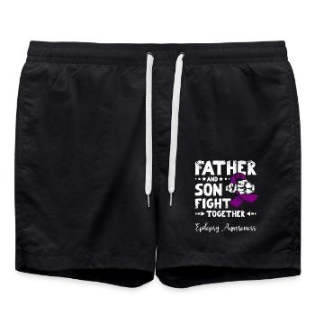 Father and son fight together, epilepsy awareness - Swim Trunks - black - Front - AI Model Male 185 light (185cm)
