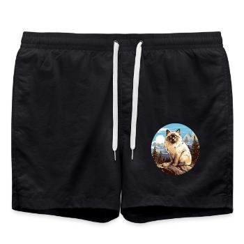 Chat de Birmanie Birma Katze - Short de bain - noir - Devant - AI Model Male 185 light (185cm)