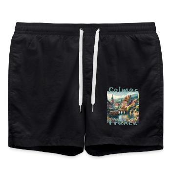 Colmar Old Town Half-Timbered House Grunge Look - Swim Trunks - black - Front - AI Model Male 185 light (185cm)