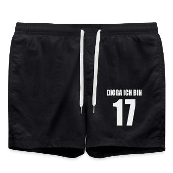 Digga, ich bin 17 – Jugendstil - Badeshorts - Schwarz - Vorne - AI Model Male 185 light (185cm)