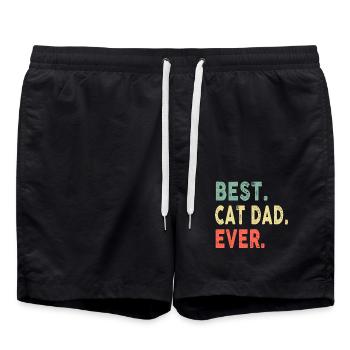 Best Cat Dad Ever Cool Daddy Funny Vintage - Swim Trunks - black - Front - AI Model Male 185 light (185cm)