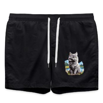 Chaton Nebelung Chat Nebelung - Short de bain - noir - Devant - AI Model Male 185 light (185cm)