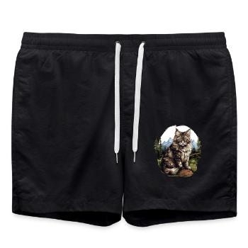 Norwegian Forest Cat Norwegische Waldkatze - Badeshorts - Schwarz - Vorne - AI Model Male 185 light (185cm)