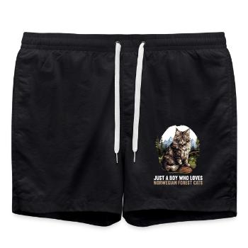 Norwegian Forest Cat Norwegische Waldkatze - Badeshorts - Schwarz - Vorne - AI Model Male 185 light (185cm)