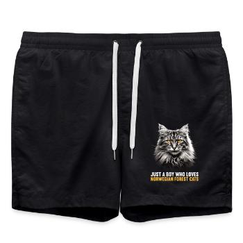 Norwegian Forest Cat Norwegische Waldkatze - Badeshorts - Schwarz - Vorne - AI Model Male 185 light (185cm)